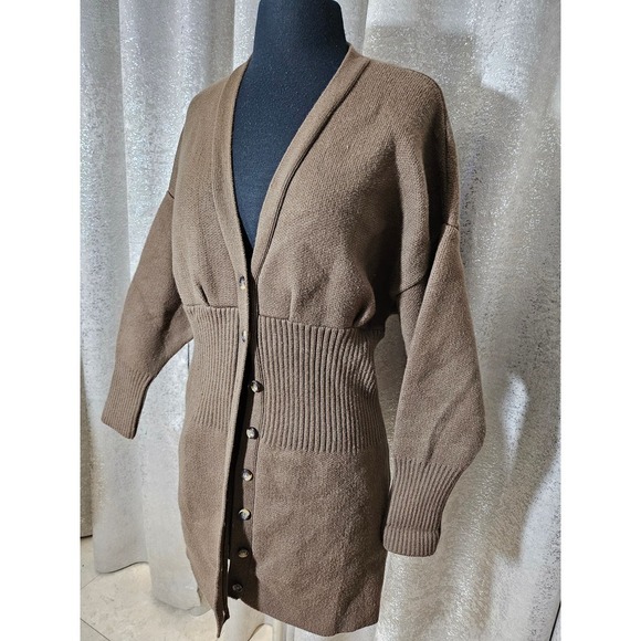 ZARA cardigan sweater knit dress stretchy brown sz S - Picture 4 of 10